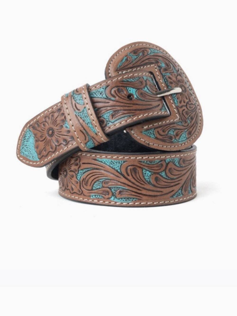 Myra Western Wreath Leather Belt in Bronco Sky - Picture 2 of 8